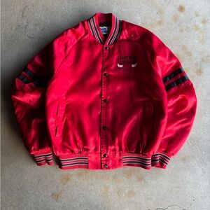 Vintage 90s Chicago Bulls Red Satin Bomber Jacket